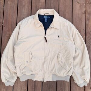 90s Ralph Lauren Men's Beige Bomber Jacket